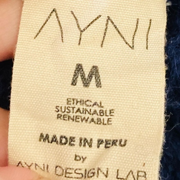 AYNI Revolve Karay Alpaca Open knit sweater in ocean blue. Size Medium. - Picture 8 of 8